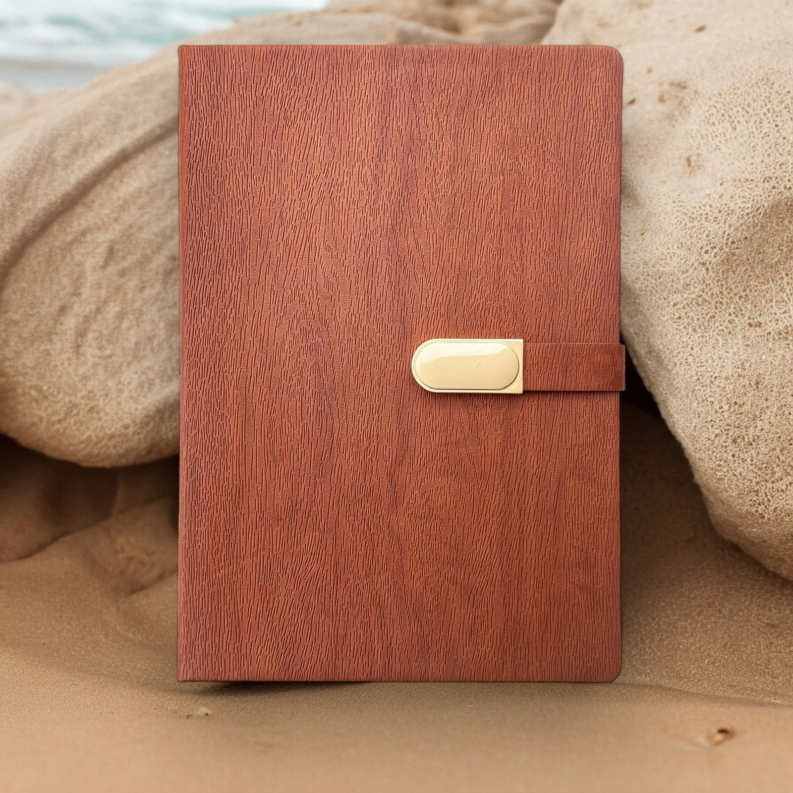 Wooden Texture with Buckle Closer - A5 Notebook - Karigar Chiriyaa