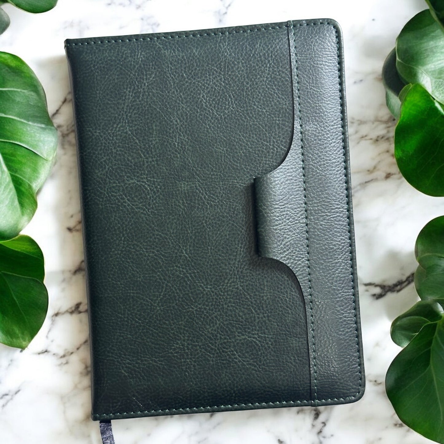 Pen Loop Forest Green Leather Look - A5 Notebook - Karigar Chiriyaa