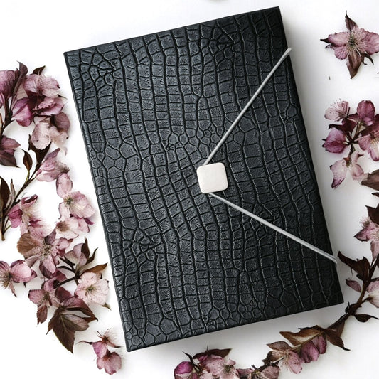 Black Crocodile Metal Elastic Closer- A5 Notebook - Karigar Chiriyaa