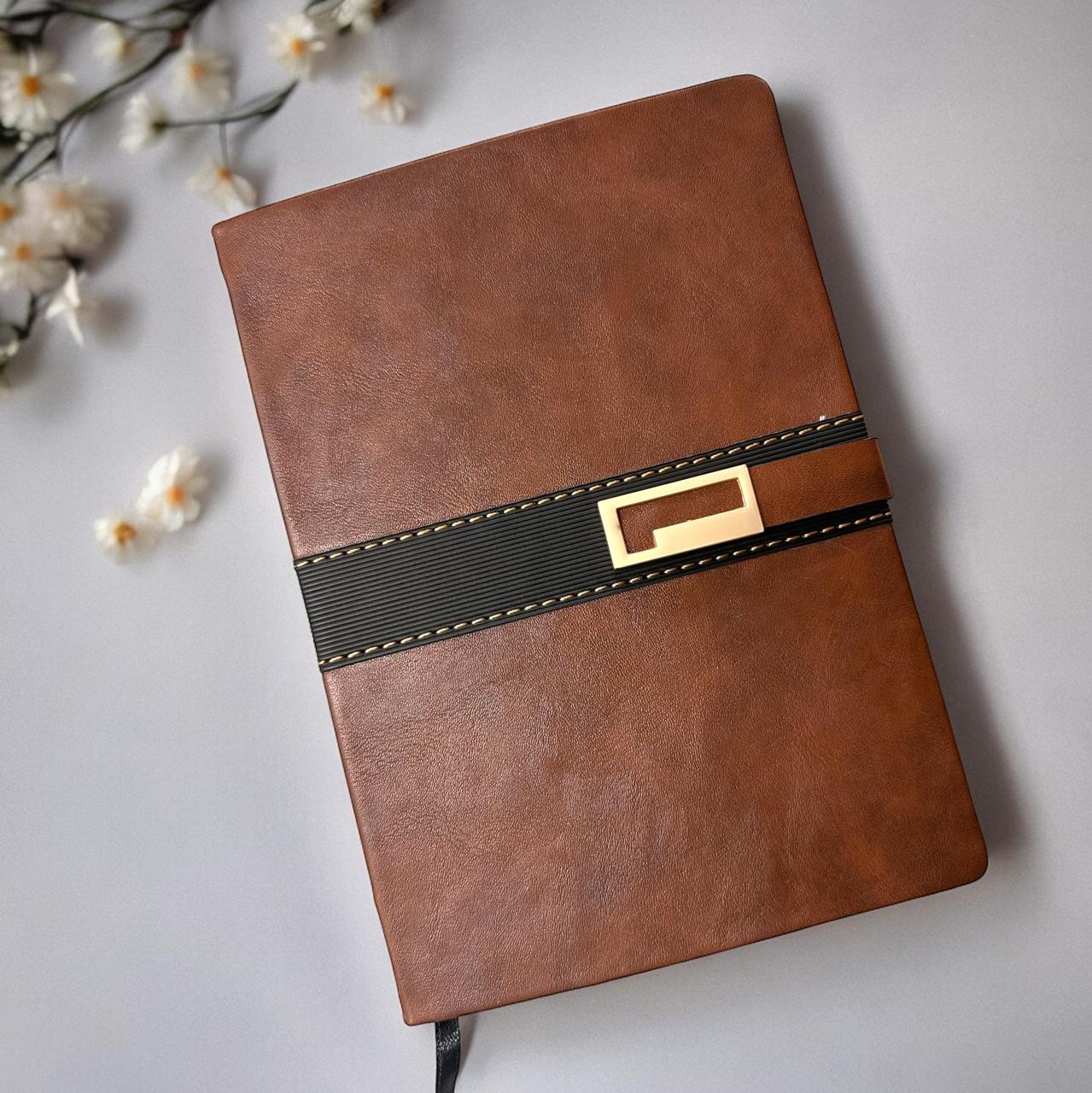 Brown With Center Black Band- A5 Notebook - Karigar Chiriyaa