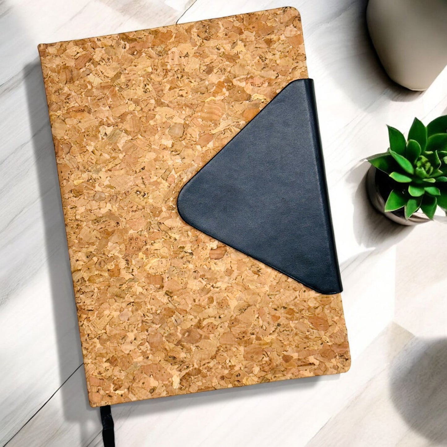 Cork with Triangle Black Buckle Closer - A5 Notebook - Karigar Chiriyaa