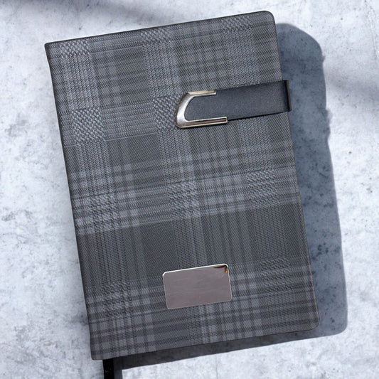 Grey Check Texture with Buckle Closer - A5 Notebook - Karigar Chiriyaa