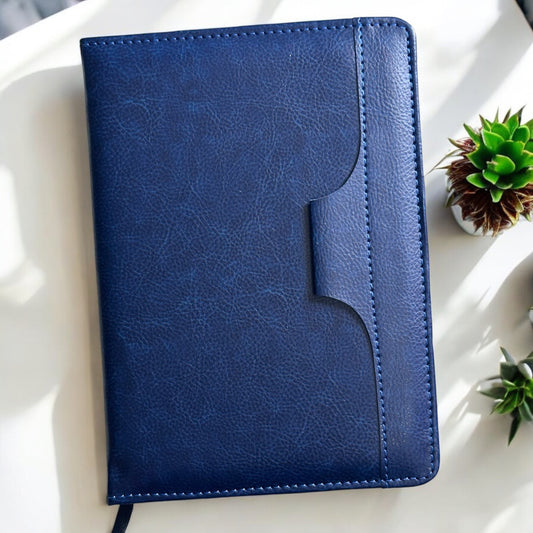 Pen Loop Navy Blue Leather Look - A5 Notebook - Karigar Chiriyaa