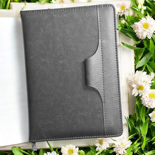 Pen Loop Grey Leather Look - A5 Notebook - Karigar Chiriyaa