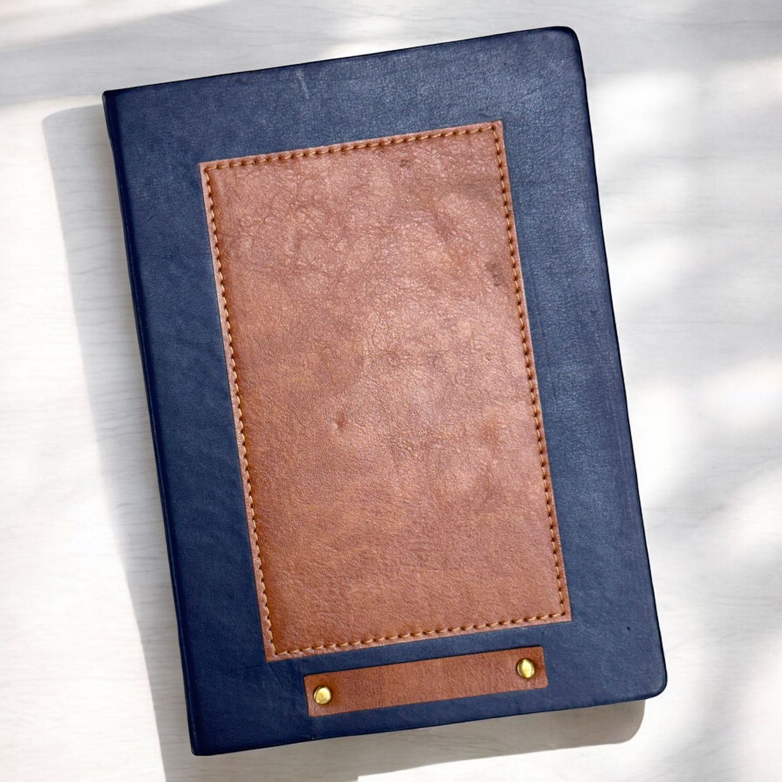 Navy Blue with Tan Patch - A5 Notebook - Karigar Chiriyaa