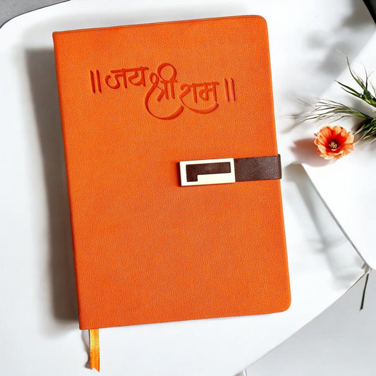 Jai Shri Ram Orange Buckle - A5 Notebook - Karigar Chiriyaa