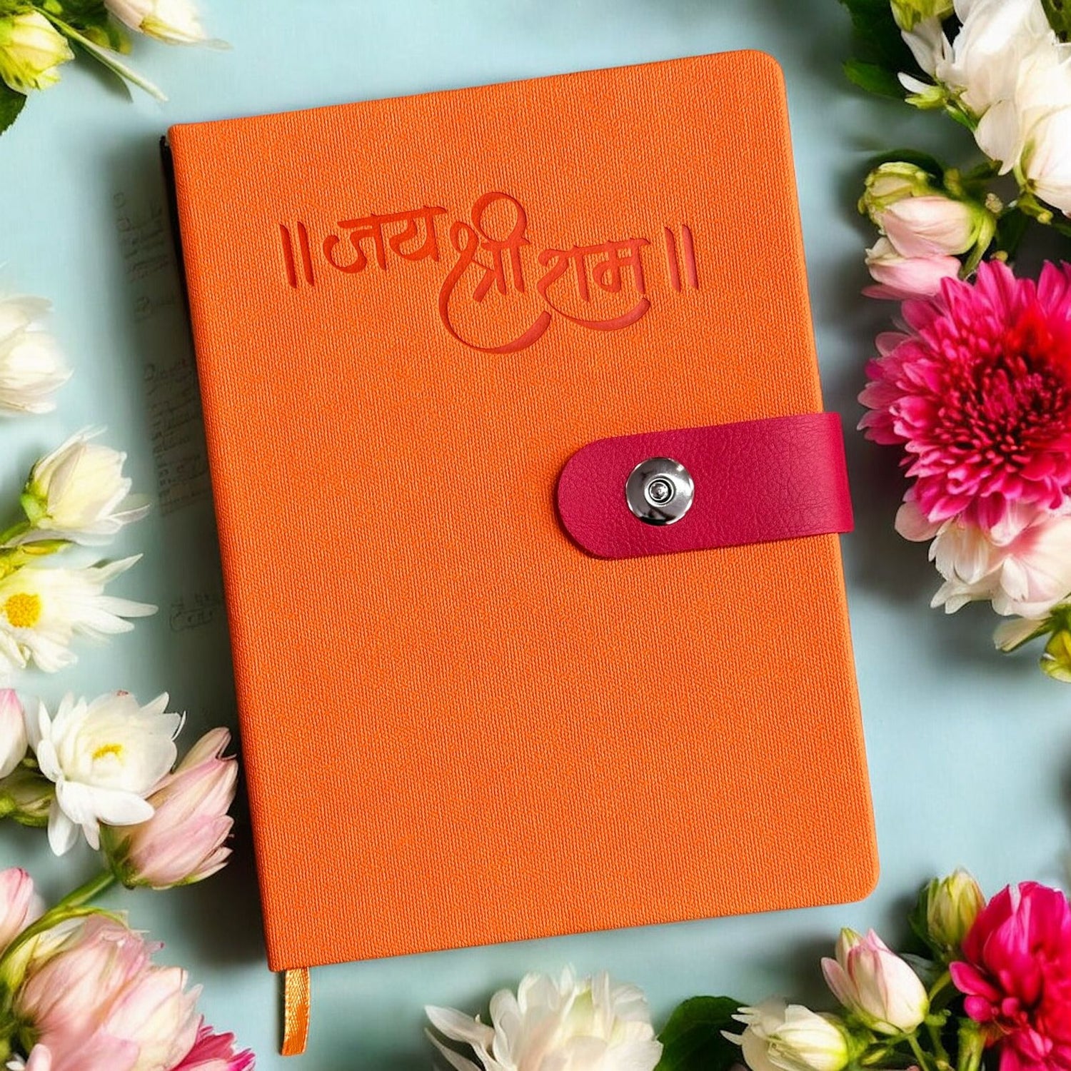 Jai Shri Ram Orange with Red Loop - A5 Notebook - Karigar Chiriyaa